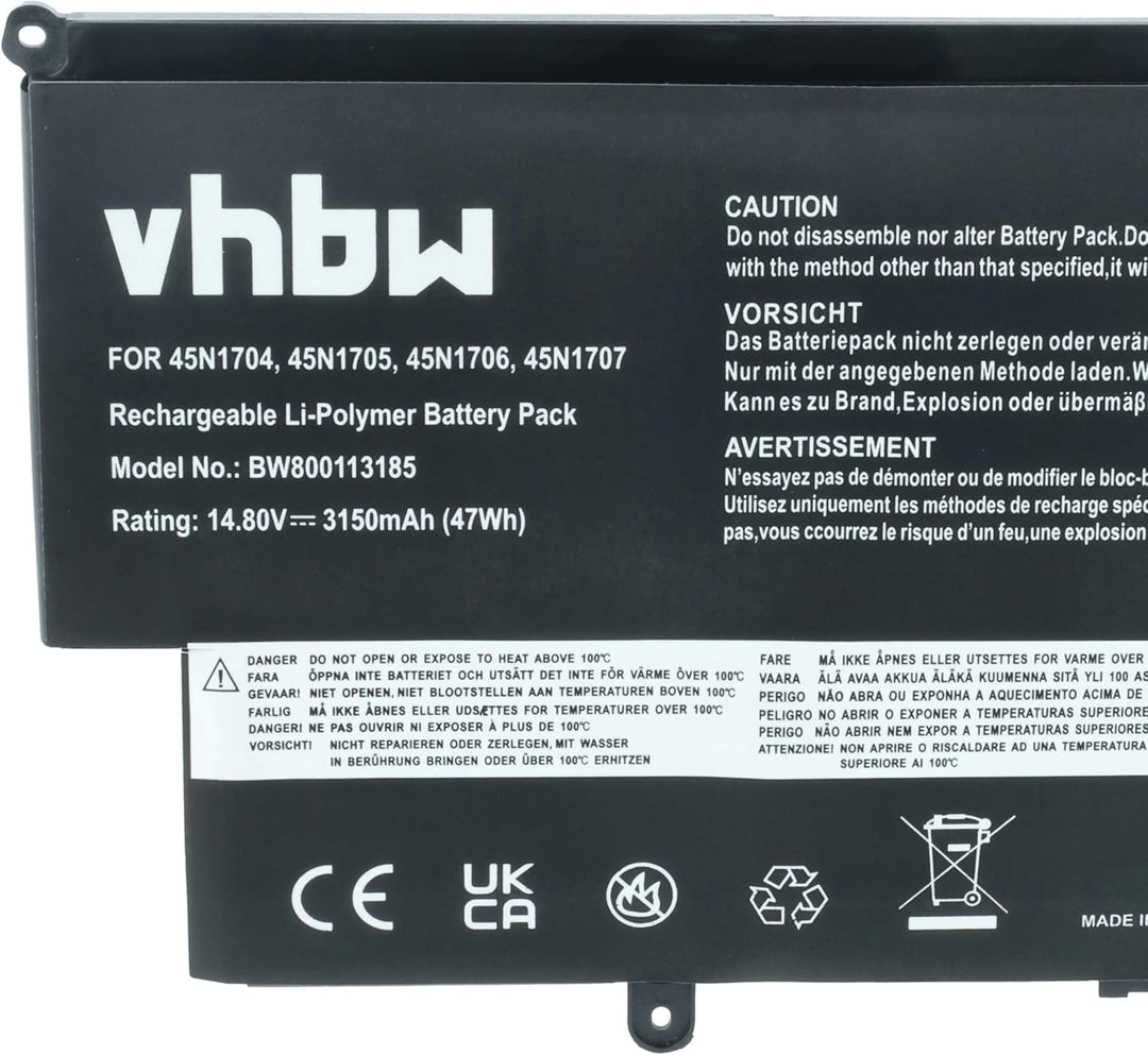 vhbw Akku kompatibel mit Lenovo ThinkPad Yoga 12 (20DK-002WAU) Notebook (3150mAh, 14,8V, Li-Polymer)
