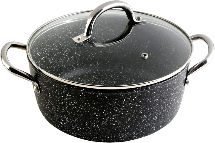 WECOOK! Granite Cazuela Alta Inducción Completa 24cm Tapa Vidrio, Aluminio Forjado 4,2 Litros, Antia