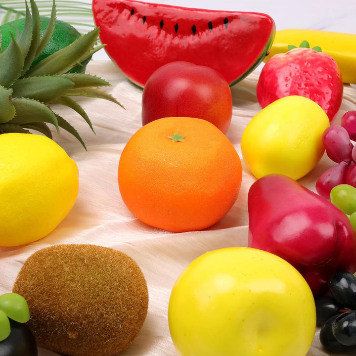 18pcs Künstliches Obst Plastik Obst Deko Künstlich Apfel Weintrauben Birne Erdbeere Deko Künstliche