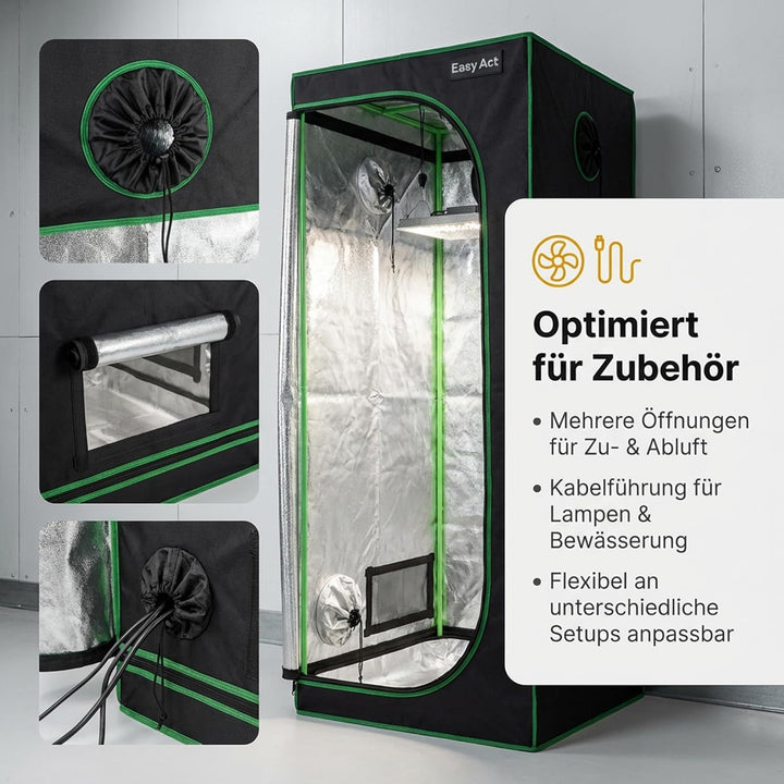Easy Act Dark Box Growzelt 60x60x180 cm, lichtdichte Indoor-Growbox mit stabilem Gestänge und hochwe