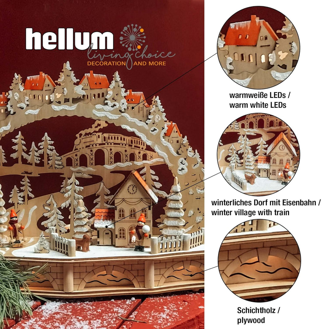 Hellum LED Schwibbogen Weihnachten naturfarbenen Holz, mit Timer, Lichterbogen Weihnachten 45x16x32