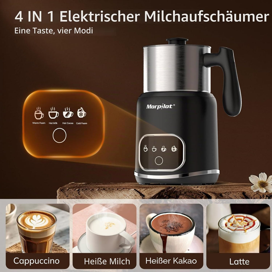 Morpilot Milchaufschäumer Elektrisch 4 in 1, 120-600ml, 550W, Milchschäumer für Heisser und Kalter M