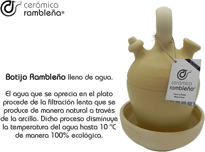 CERÁMICA RAMBLEÑA | Tonkrug aus traditionellem Ton mit rundem Griff und dünnem Boden aus La Rambla (