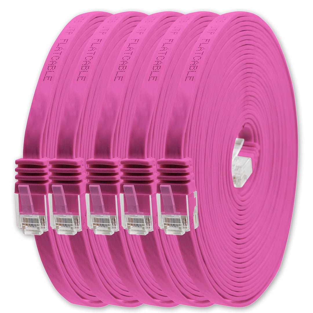 1aTTack.de 20m - Magenta - 5 Stück - Cat.6 Flaches Netzwerkkabel Cat6 Flachkabel Ultra Flach Cat.6 P