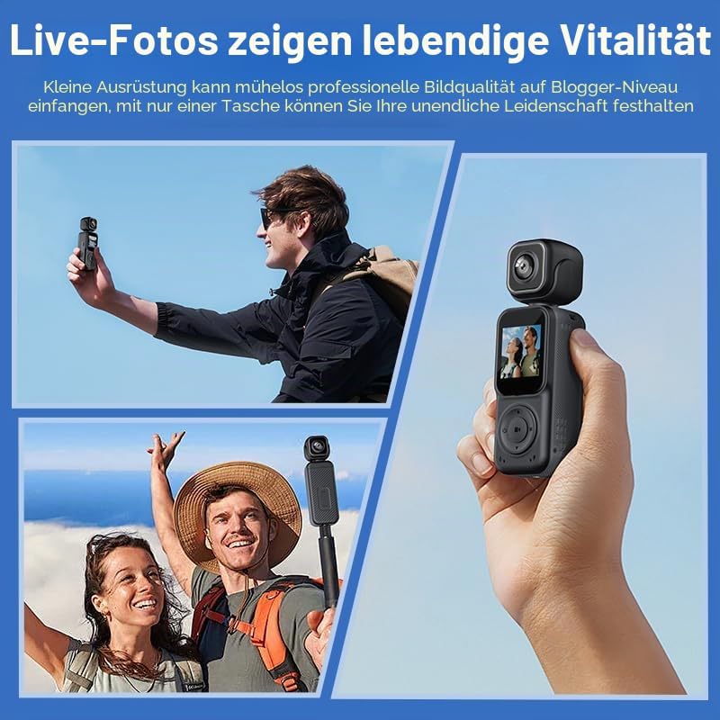4K Vlog Kamera mit WLAN, Dual Kamera und 180° Schwenkobjektiv, Mini Pocket Camera mit 1,5 Zoll IPS D