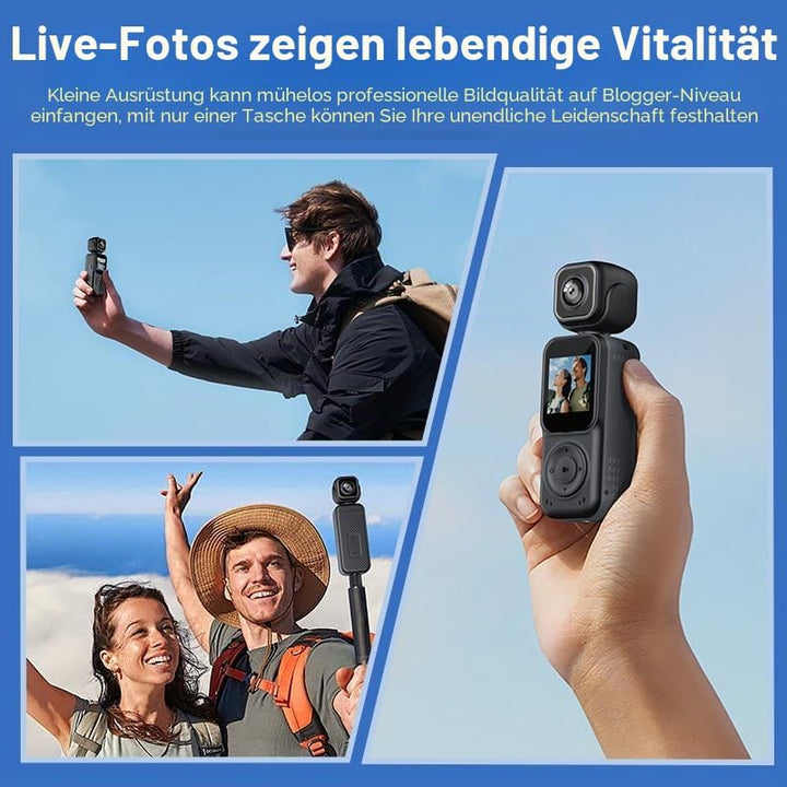 4K Vlog Kamera mit WLAN, Dual Kamera und 180° Schwenkobjektiv, Mini Pocket Camera mit 1,5 Zoll IPS D