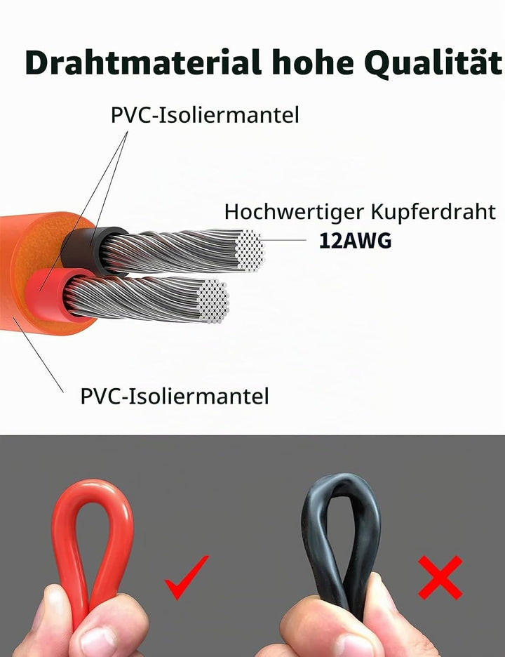 Solarstecker auf XT60 Stecker 5 Meter Solarpanel Kabel, Solarladekabel Solarkabel, 12AWG Kompatibel