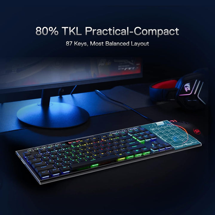 Redragon K621 Horus TKL RGB-Tastatur, 5.0 BT/2.4 Ghz/Kabelgebunden Drei Modi 80% Low Profile Mechani