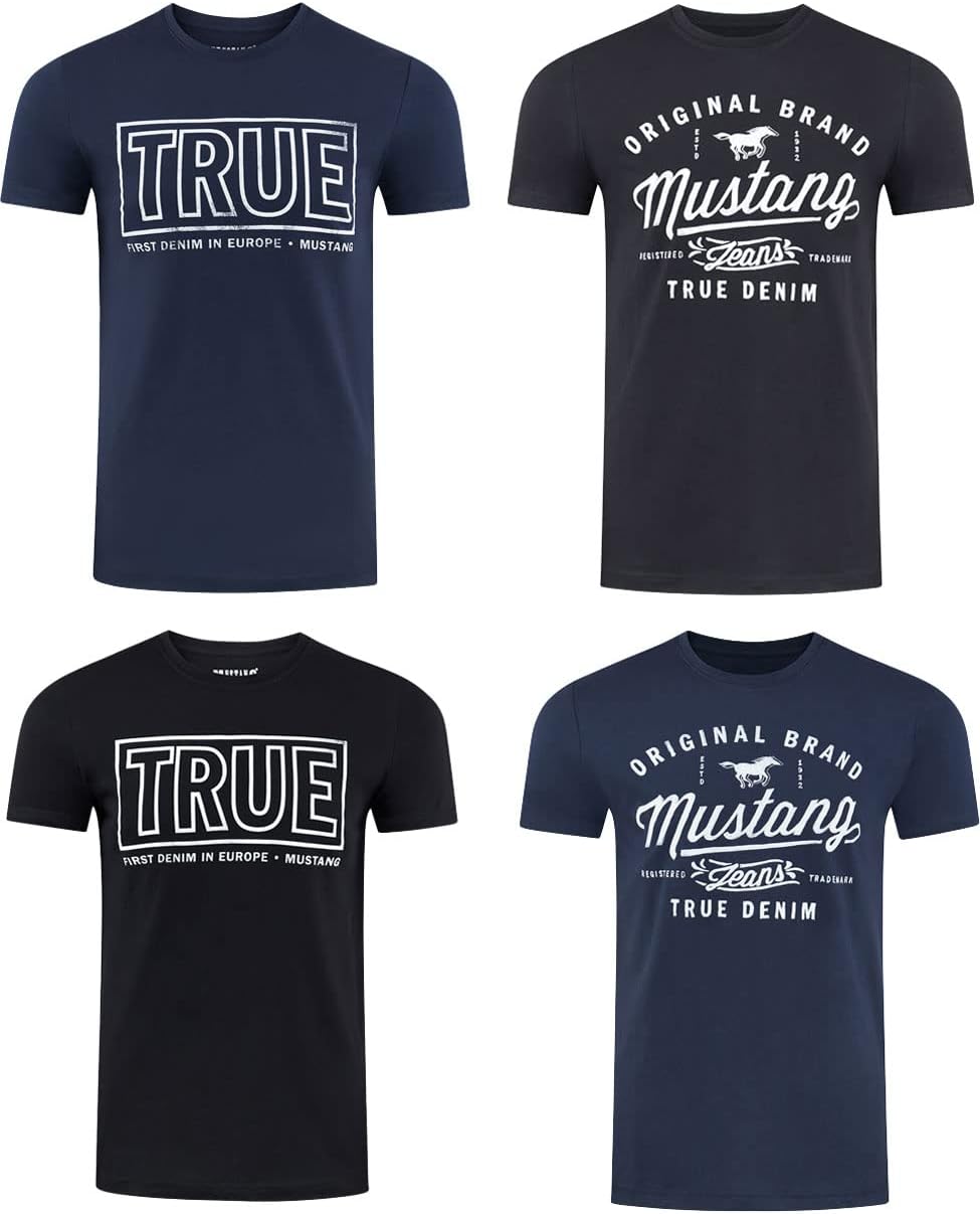 MUSTANG Herren T-Shirt 4er Pack Frontprint O-Neck Rundhalsausschnitt Kurzarm Regular Tee Shirt 100%