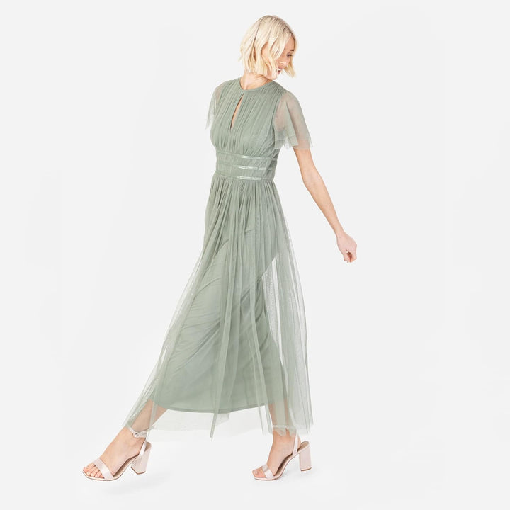 Anaya with Love Ladies Midaxi Dress for Women High Waist Keyhole Short Flutter Sleeve Crew Neckline