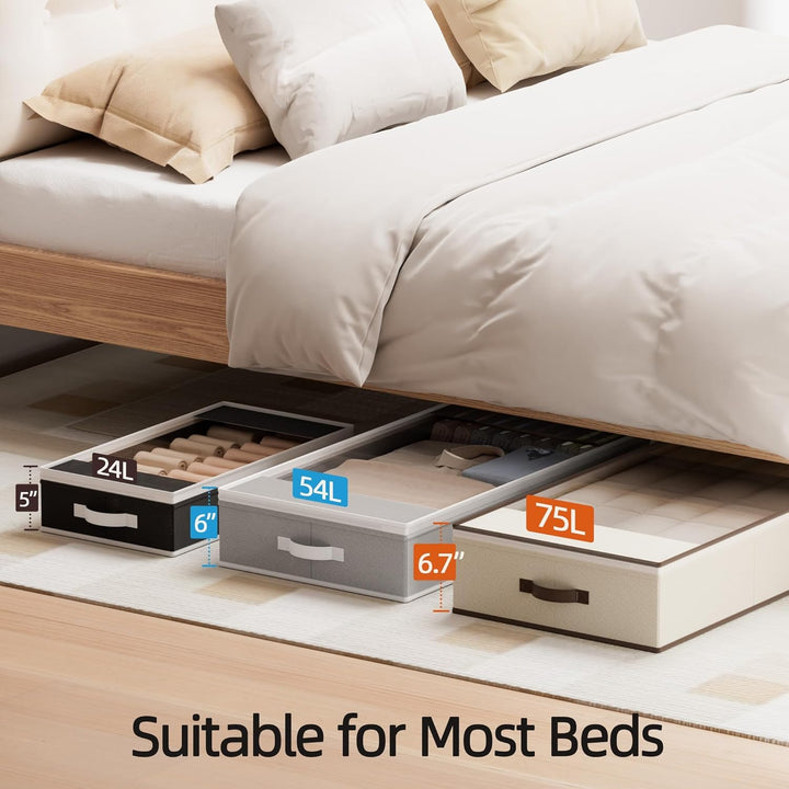 LAMU 2 Stück Unterbettkommode, Unterbett Aufbewahrungsboxen, 54L faltbare Unterbett Storage Taschen