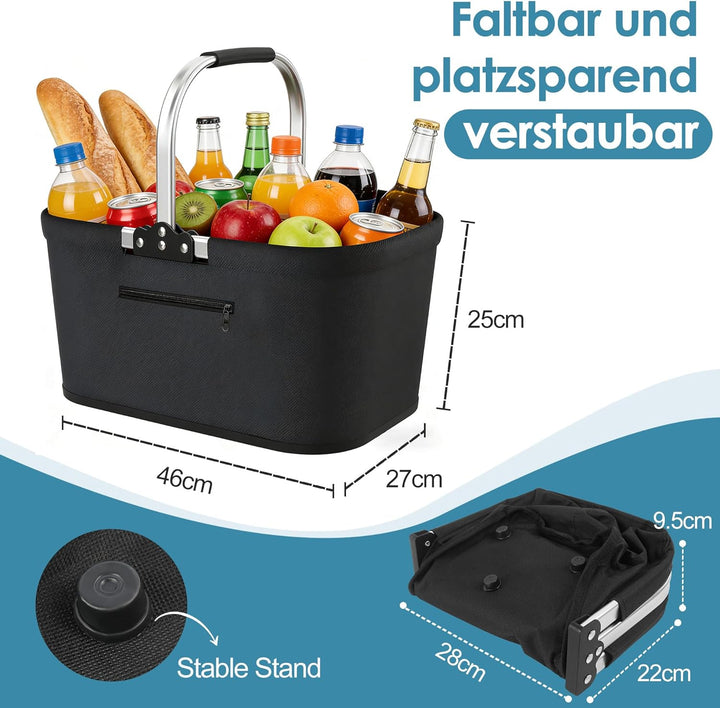 Faltbarer Einkaufskorb 30L Tragekorb Grosser Picknickkorb aus 600D Oxford-Stoff, wasserabweisend Ein