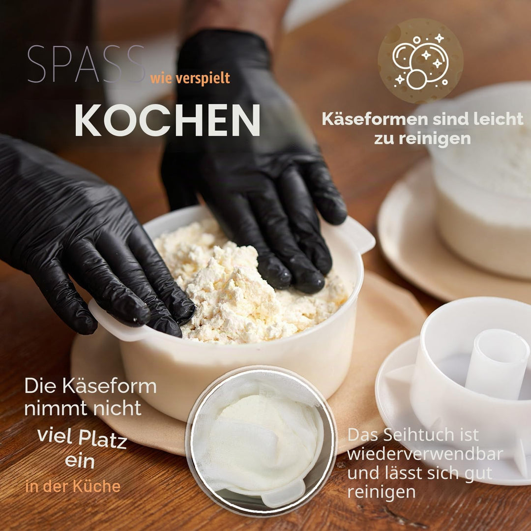 2 Käseformen mit Kolben 1,2 l und Käsetuch – Käseherstellungsset – Käseherstellungszubehör – Käseher