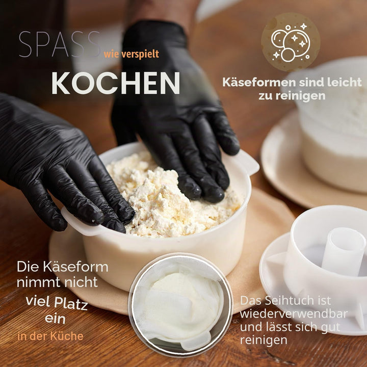 2 Käseformen mit Kolben 1,2 l und Käsetuch – Käseherstellungsset – Käseherstellungszubehör – Käseher