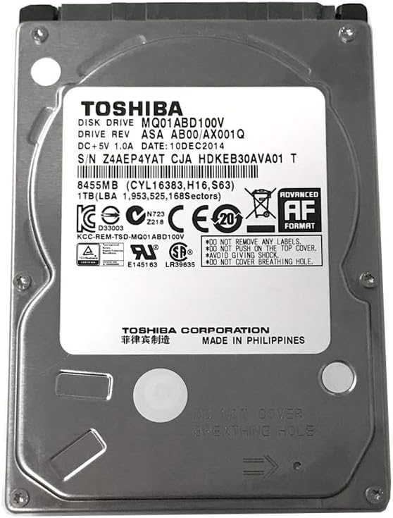 Toshiba MQ01ABD100V Notebook-Festplatte, 1 TB, 5400 U/min, 8 MB Cache, SATA, 3,0 GB/s, 2,5 Zoll (6,3