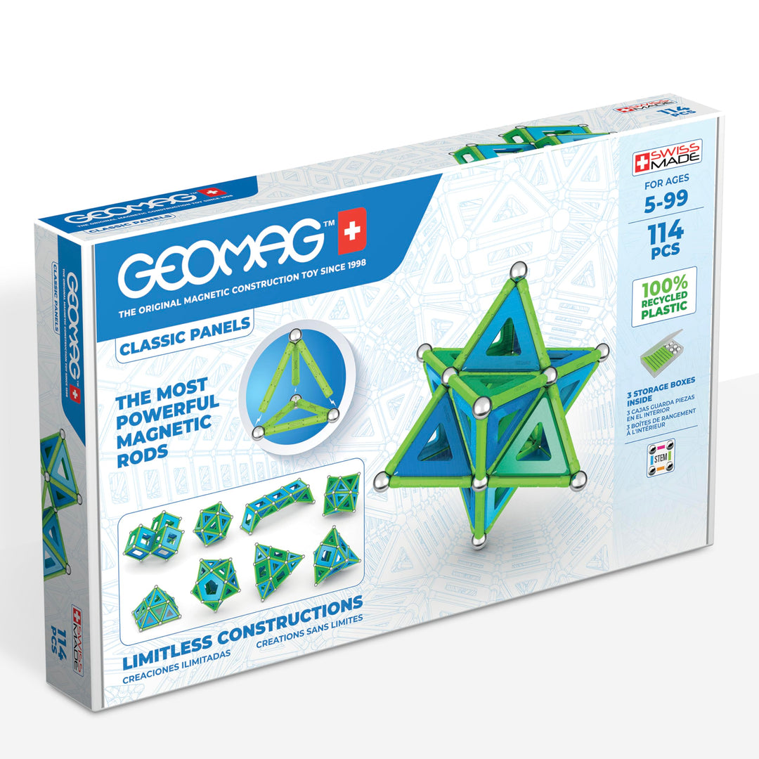 Geomag - Classic Panels 114 Pieces- Magnetic Construction for Children - Green Collection - 100 Perc