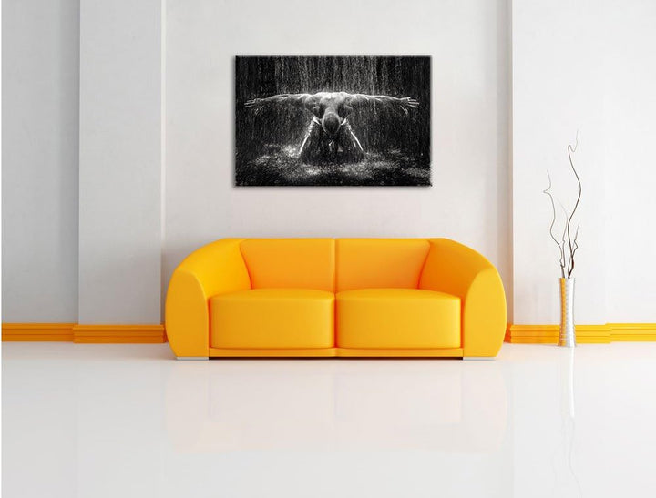 Pixxprint Bodybuilder im Regen Kunst Kohle Effekt, Format: 100x70 auf Leinwand, 100x70