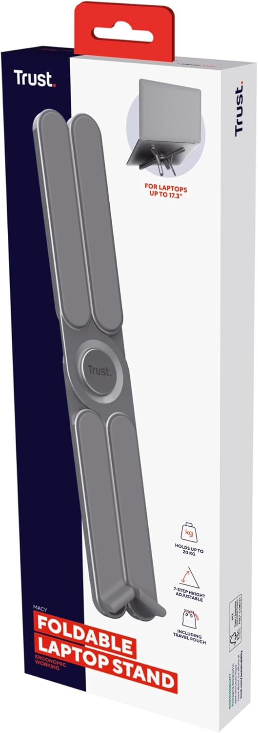 Trust Macy Faltbarer Laptop Ständer 17.3 Zoll, Aluminium Klappbarer Laptop Halter, In 7 Stufen Höhen