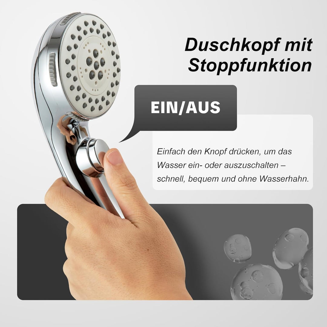 OFFO Wohnmobil Duschkopf mit stoppfunktion, Wassersparend Antikalk Hochdruck Handbrause mit 1,6 m Sc