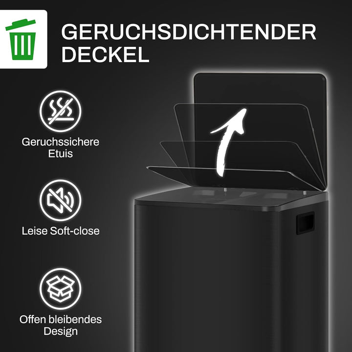 HOMCOM Mülleimer Küche 2x25L Treteimer mit Softclose-Deckel Pedal Fingerabdruckfreie Edelstahl Müllt