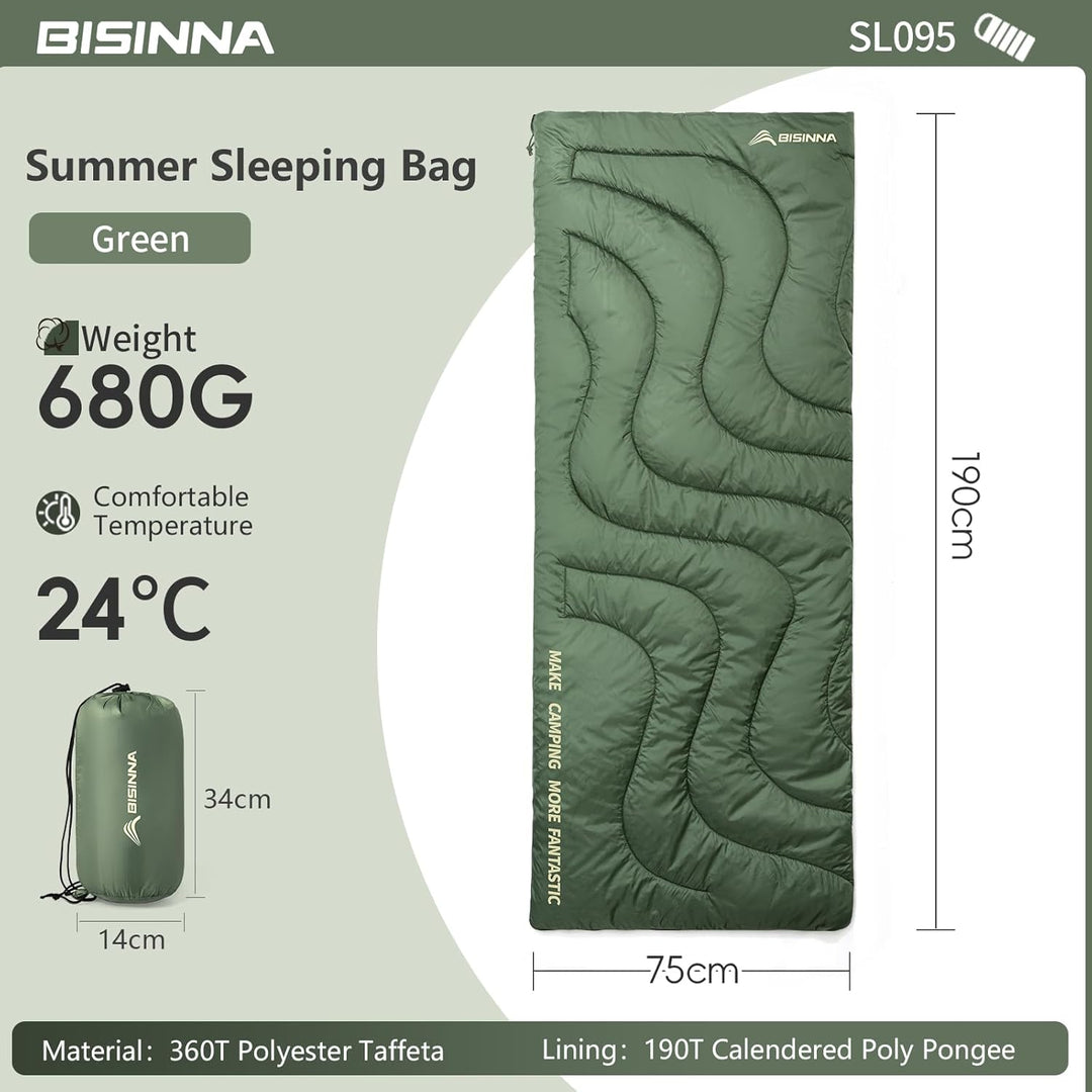 BISINNA Schlafsack Leicht Sommer (190x75cm) - 680g Ultraleicht & Geräuscharmer - Kompakt 27x15cm für