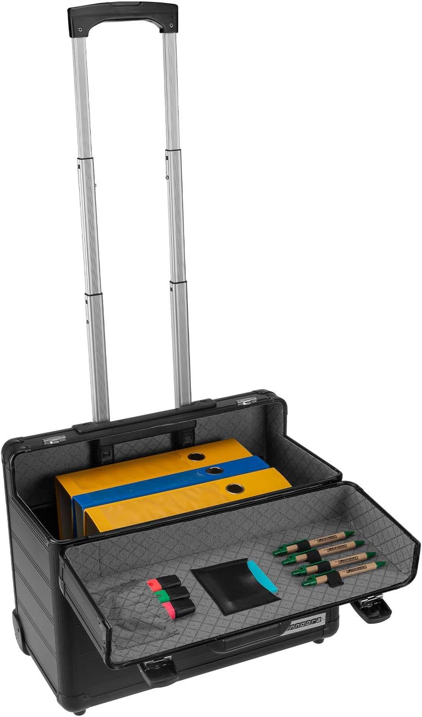 anndora Business Trolley Pilotenkoffer Laptopfach TSA Schlösser Aluminium Oberfläche Schwarz Alumini
