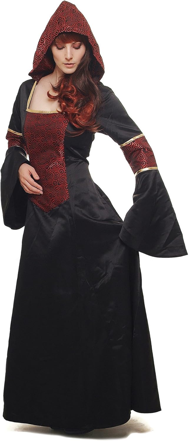 DRESS ME UP - L076/42 Kostüm Damen Damenkostüm aufwändiges Kleid mit Haube Mittelalter Romantik Elfe
