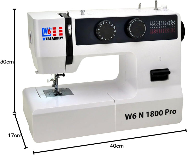 W6 Nähmaschine N 1800 Pro mit 25 Programmen | Freiarm | automatischer Einfädler | CB-Greifer | Knopf