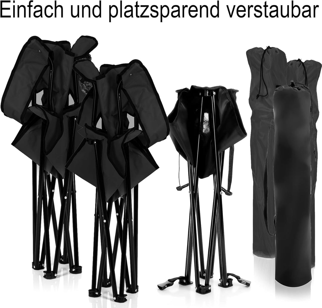 BigDean 2 Stück Campingstühle & Campingtisch faltbar – Faltstuhl in Schwarz mit Getränkehalter & Tra