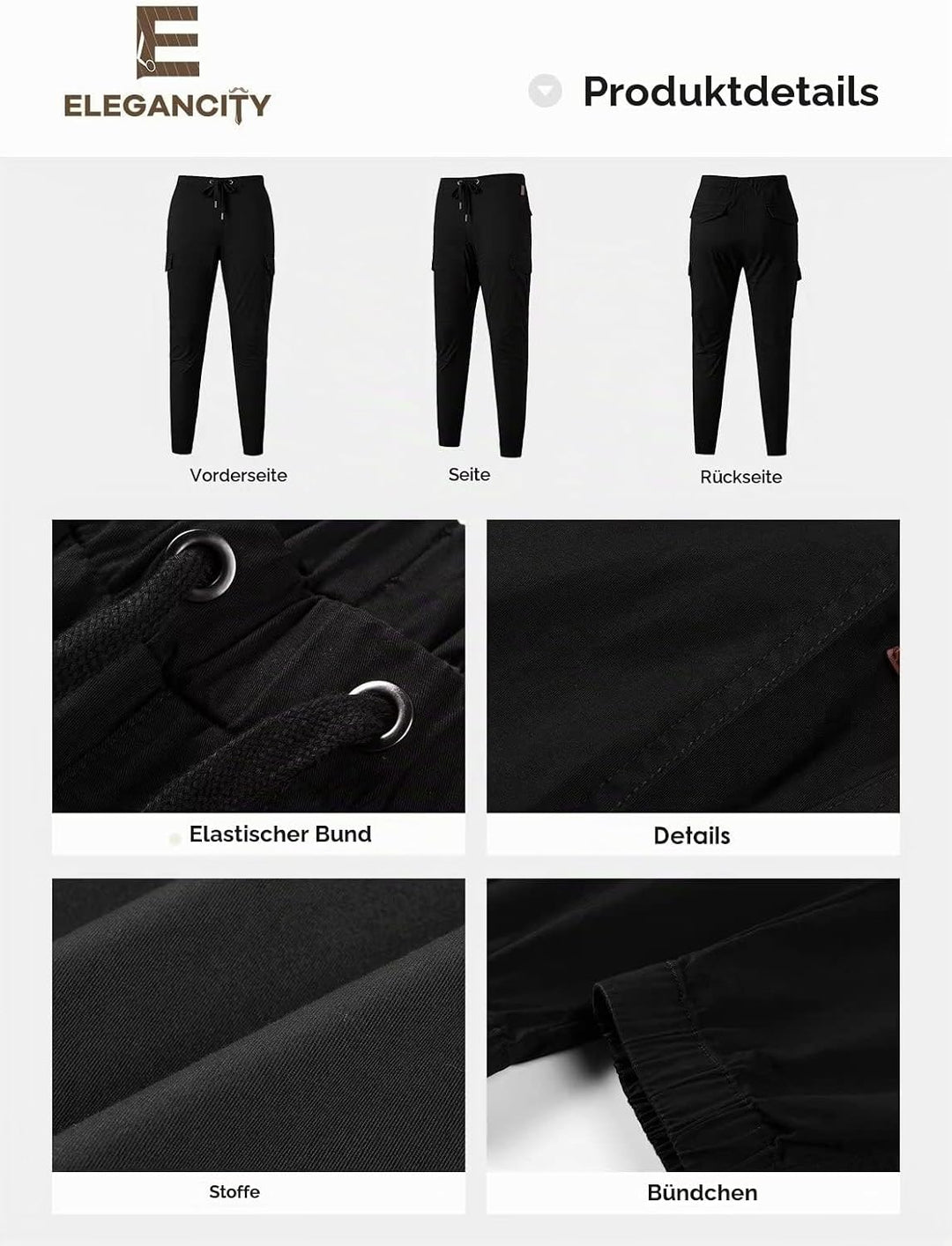 Elegancity Cargohose Herren Chino Hose mit 6 Taschen Cargo Hose Stretch Jogginghose für Männer mit B