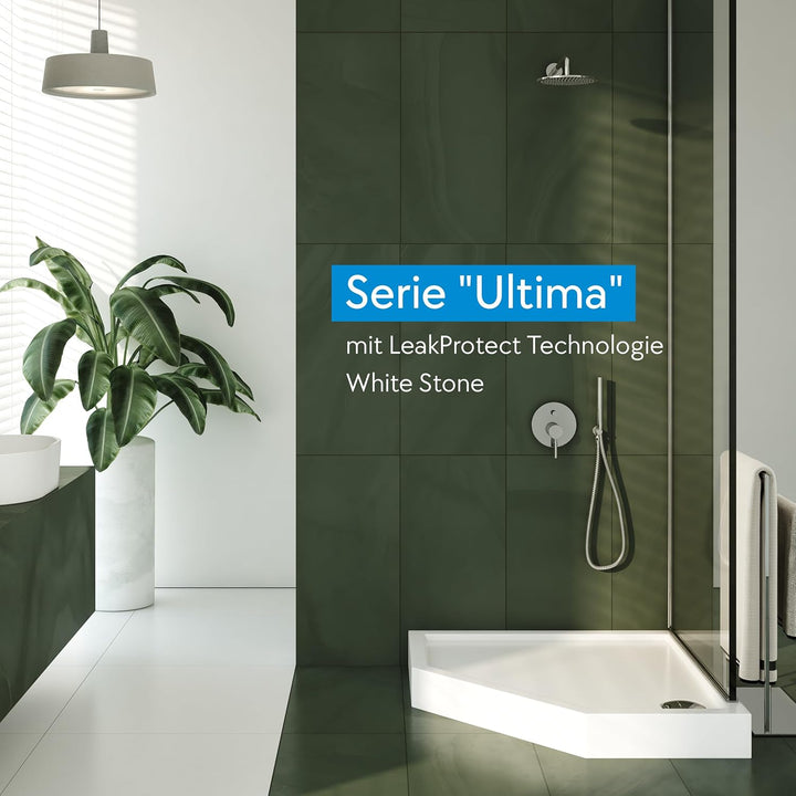 AQUABAD Duschwanne/Duschtasse | Ultima mit LeakProtect Technologie Smooth White 90x90cm Fünfeck 90 x