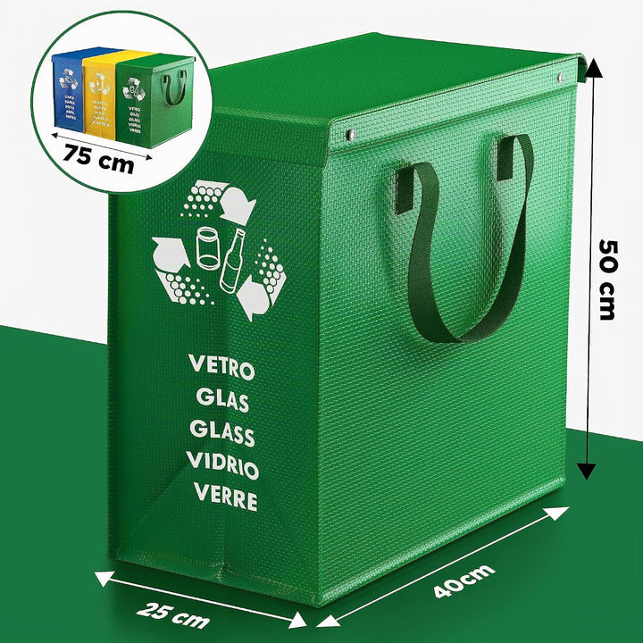 PTMS® Mülleimer 3 Fächer - Mülltrennsystem für Papier, Glas und Plastik - Umweltfreundliche Recyclin