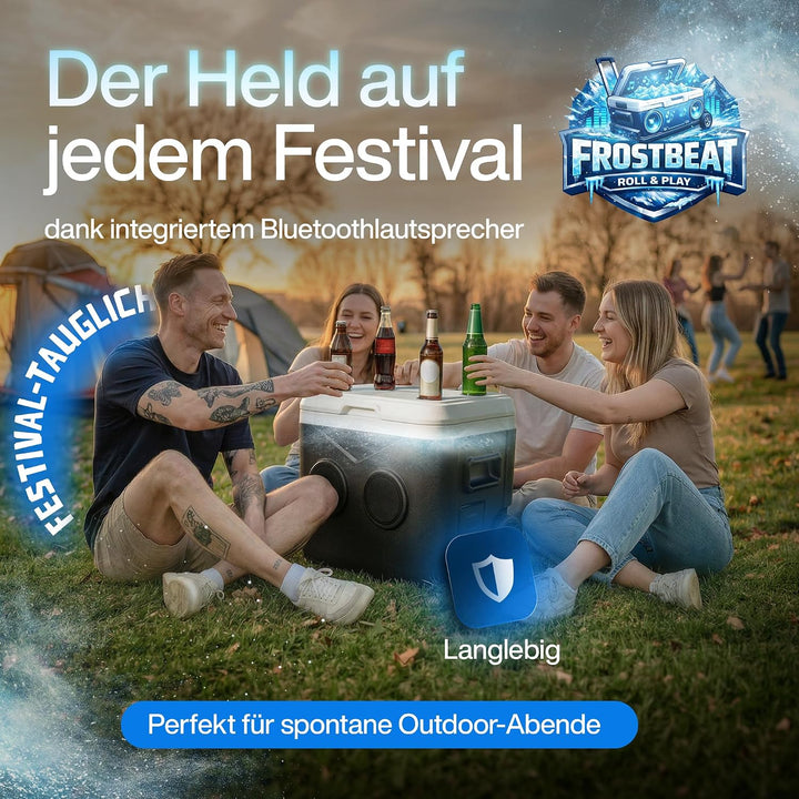 Roll &amp; Play Bluetooth Kühlbox 52L mit Rädern &amp; Teleskopgriff - Passive Kühlbox mit integriertem Blue