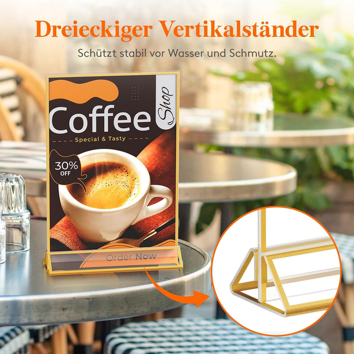 Lifewit 6 Pack A5 Acryl Schildhalter mit goldenen Rändern, klare vertikale doppelseitige Stand, Kuns