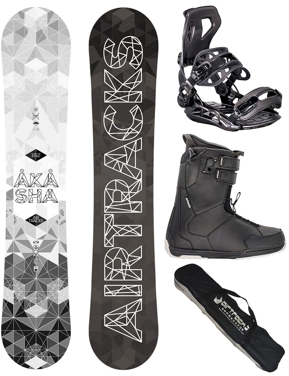 Airtracks Snowboard Set Akasha Wide Hybrid Rocker + Snowboard Bindung Master + Snowboardboots + Sb B