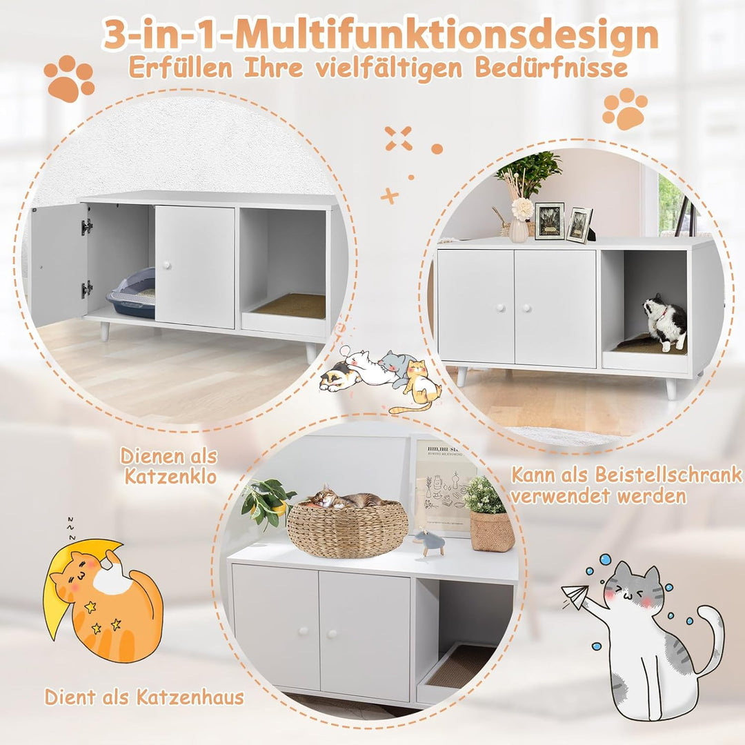 COSTWAY Katzenschrank für Katzentoilette, 2 in 1 Beistelltisch Katzenhaus, Katzenklo Schrank mit Kra