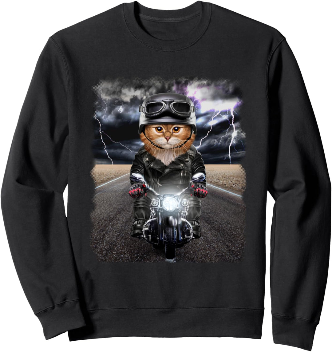 Orange Katze, die Motorrad auf Autobahn reitet Sweatshirt