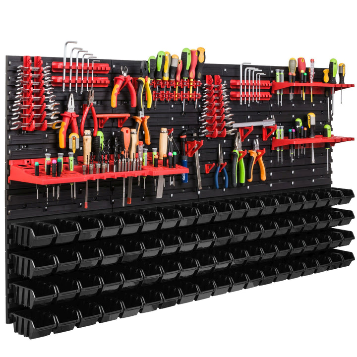 Lagersystem Werkstattregal | 156 x 78 cm | 76 stck. Box | Wandregal mit Werkzeughalterungen und Stap
