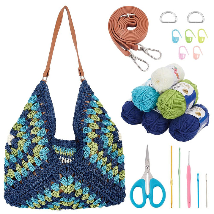 FREEBLOSS Häkelset Für Anfänger, Granny Square Häkel Starter Set, Häkel Einkaufstasche, Häkeltaschen