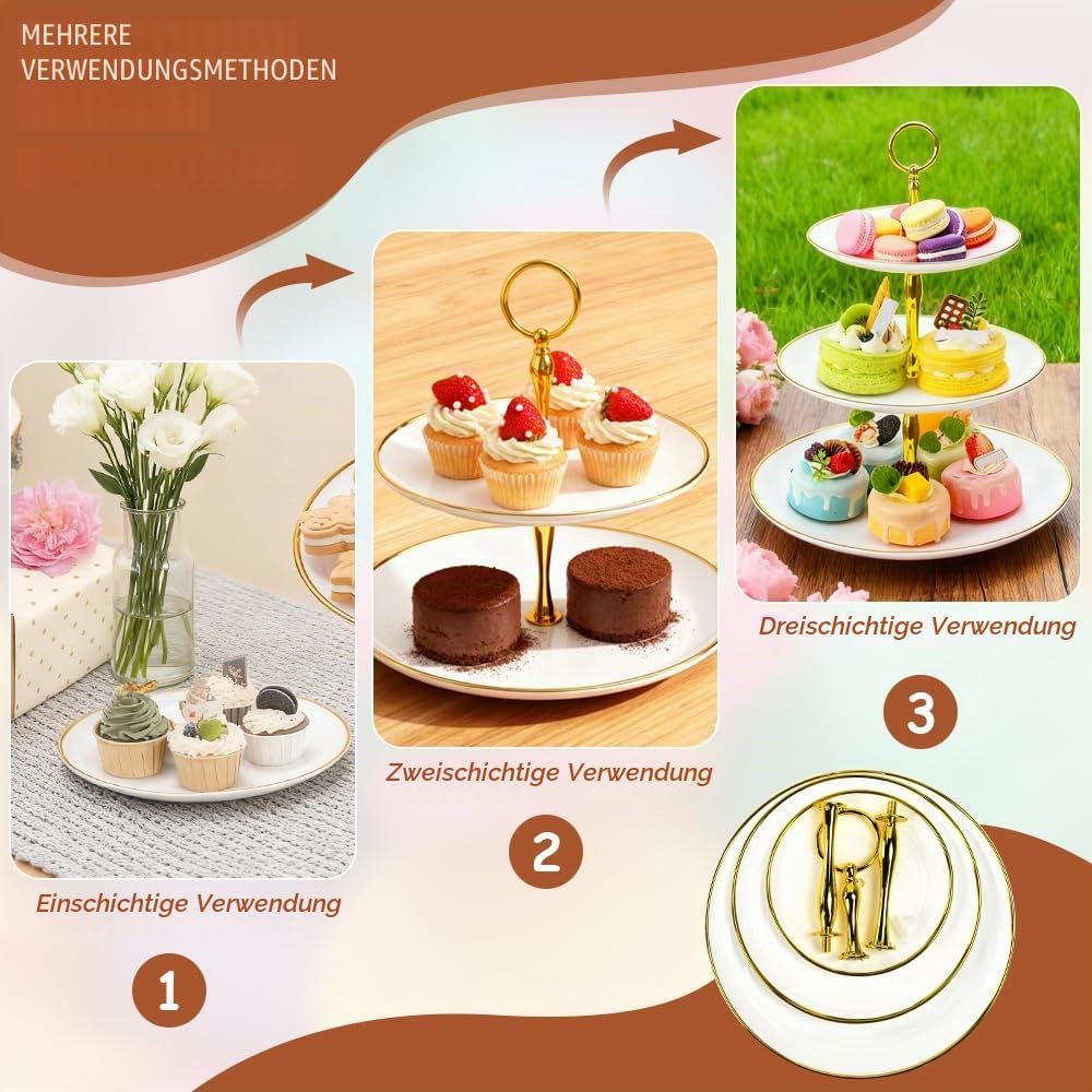 2er Set Tortenständer Etagere 3 Etagen Ø14.5/19.5/24.5cm Muffin Ständer Cupcake Halter Rund Kuchenst