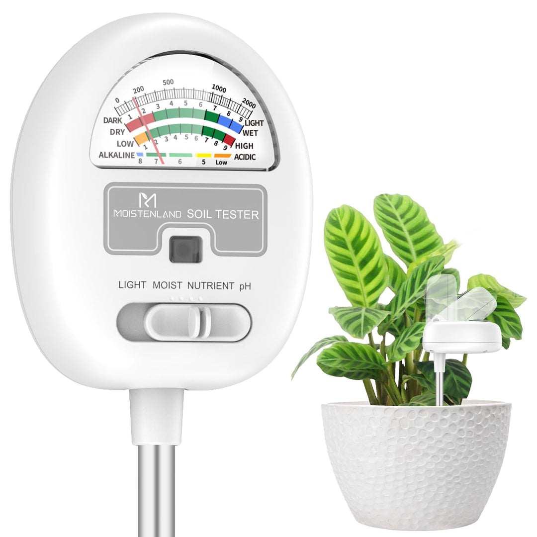 [Upgraded] Bodenfeuchtigkeitsmesser, 4-in-1 Boden-pH-Tester, Bodenfeuchtigkeit/Licht/Nährstoff/pH-Me