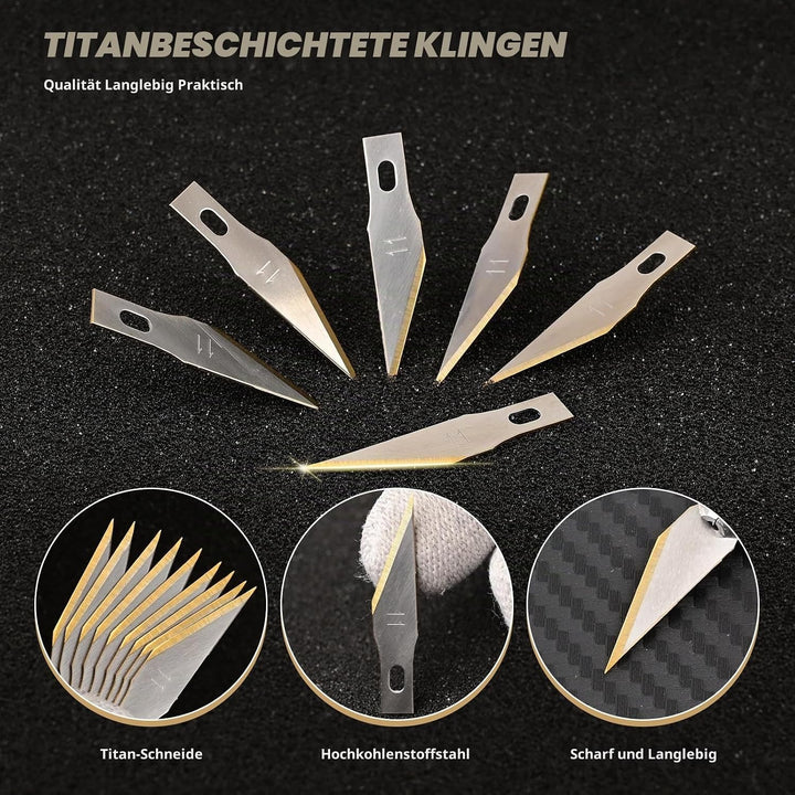 EHDIS Bastelmesser mit 20 Ersatzklingen mit Titan-Schneide beschichtet, Hochwertiger Aluminiumgriff,