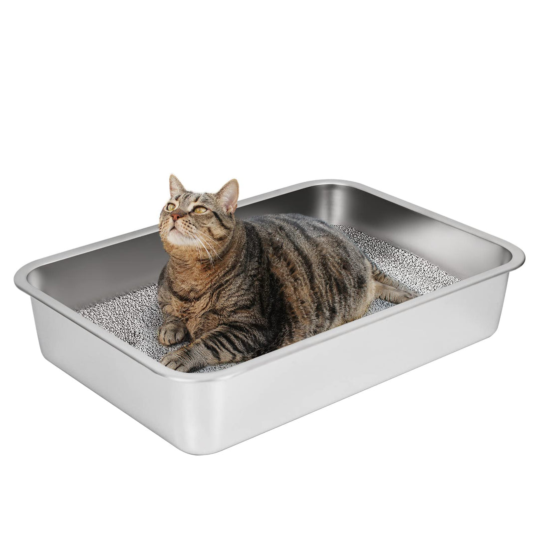 IKITCHEN Grosse Katzentoilette Edelstahl(60×40×10cm), Litter Box Katzenklo, Katzen und Kaninchen Met