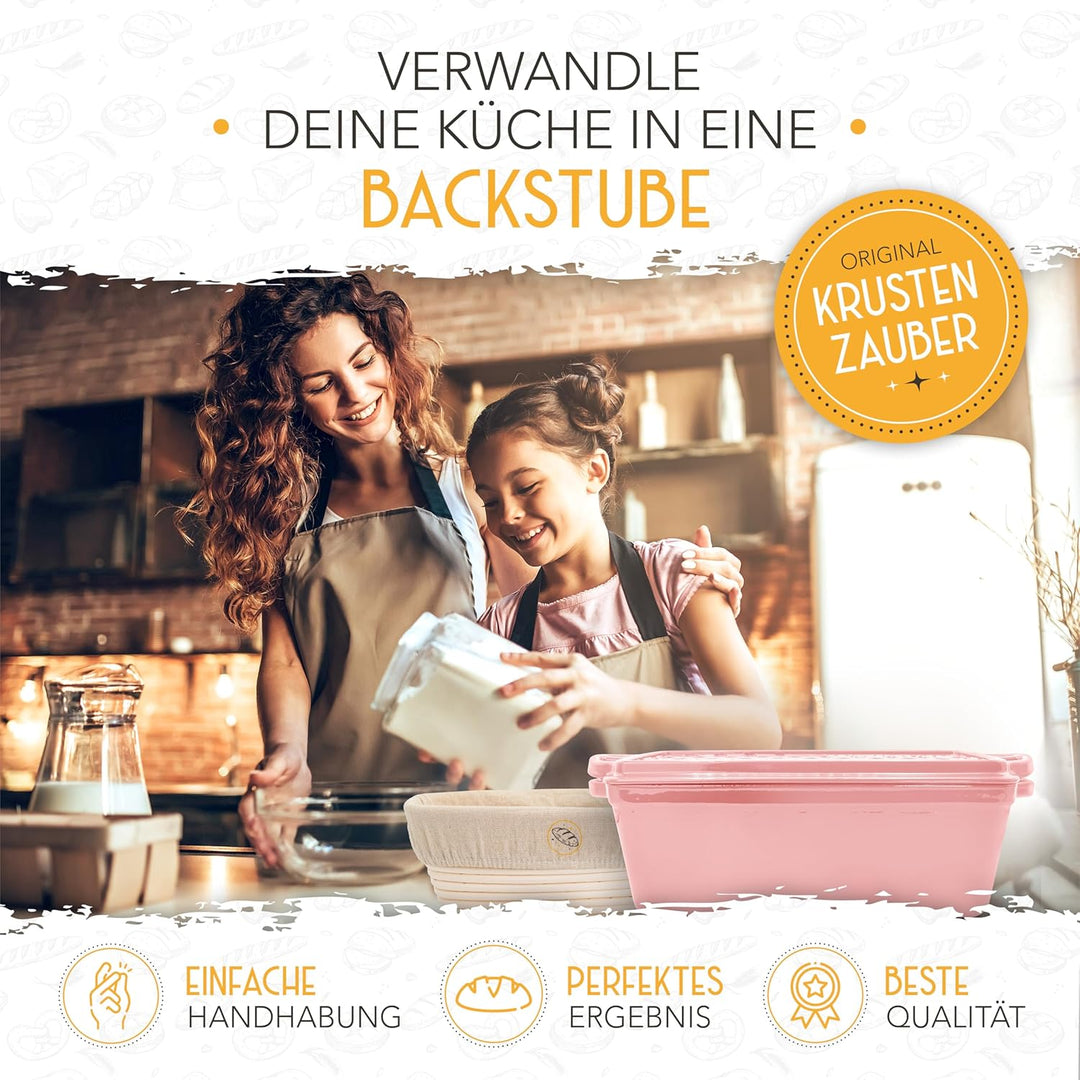 KRUSTENZAUBER Emaille Brotbackfrom mit Deckel inkl. Gärkorb - Robuste 28cm Backform aus Gusseisen -