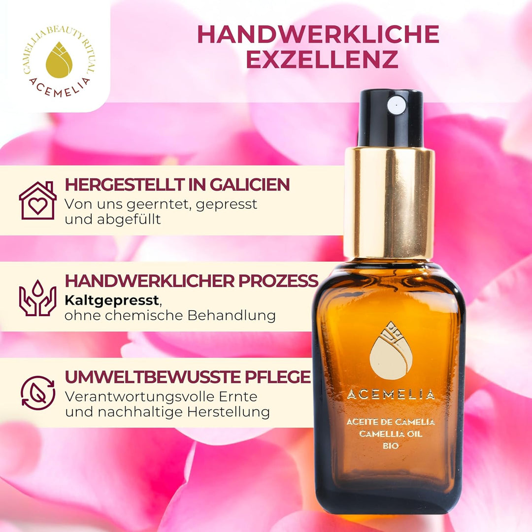 Bio-Kamelienöl 100% naturrein | Feuchtigkeitsspendend und nährend für Gesicht, Haare und Körper | So