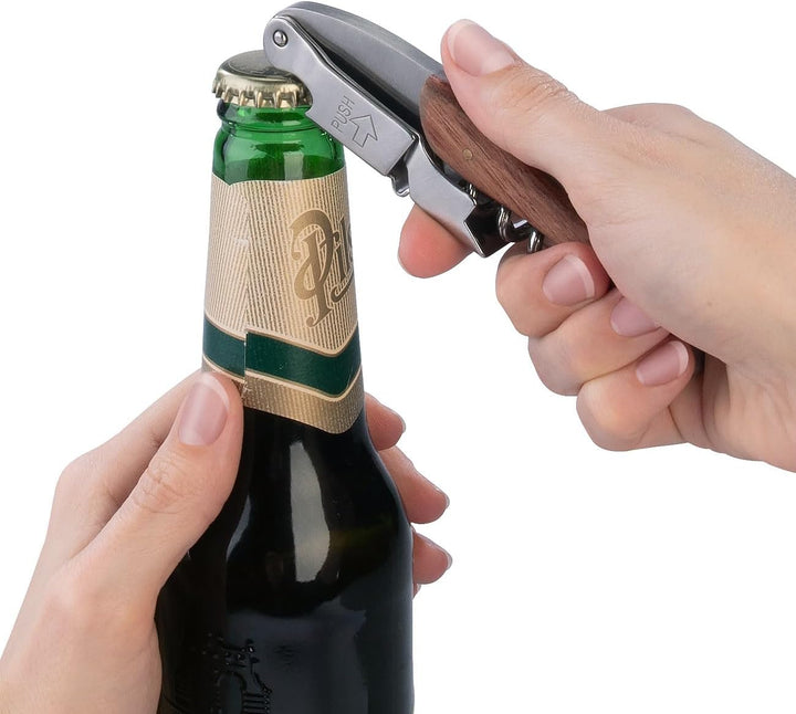 Rosenstein & Söhne Sommeliermesser: 4er-Set Edelstahl-Kellnermesser und -Korkenzieher mit Rosenholz-