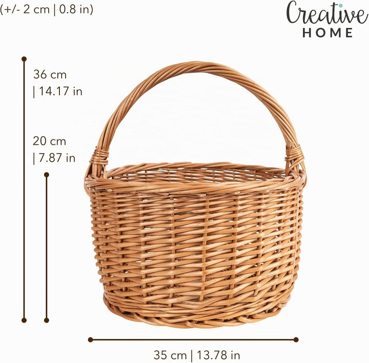 Creative Home Weidenkorb mit Henkel | 35 x 35 x 36 cm (+/- 2 cm) Gross und Leicht | Handgeflochten,