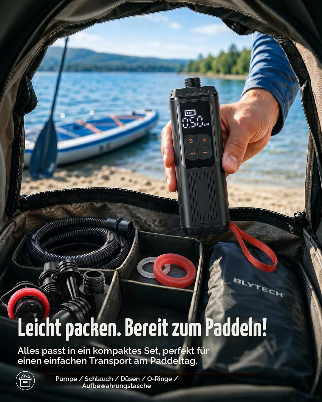 Mini Paddle Board Pumpe, Tragbare SUP Luftpumpe mit Akku, Leichte Elektrische Inflator 12PSI Automat
