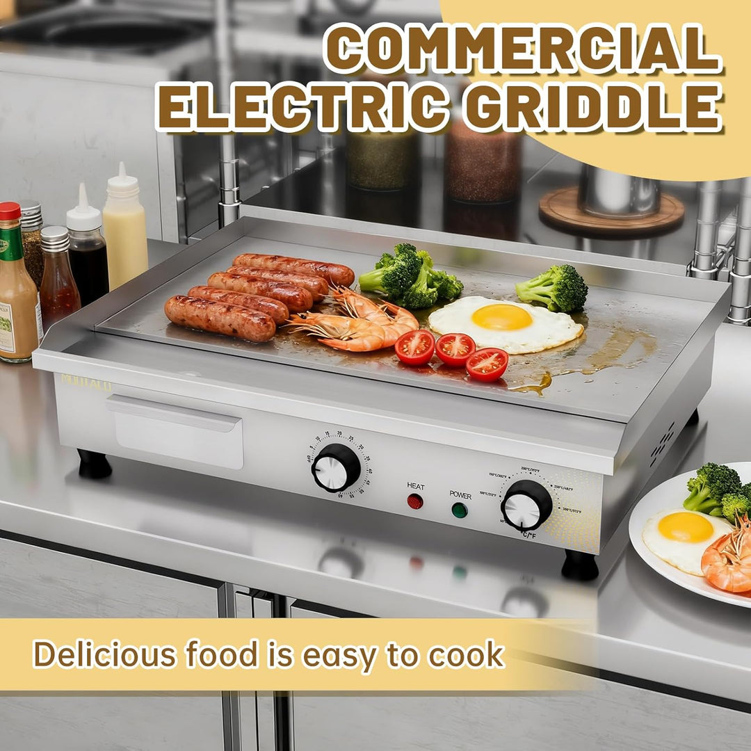 MOOTACO Elektrische Grillplatte mit Zeitschaltuhr, Profi Gastro Elektrogrill mit 54 cm Grillfläche,