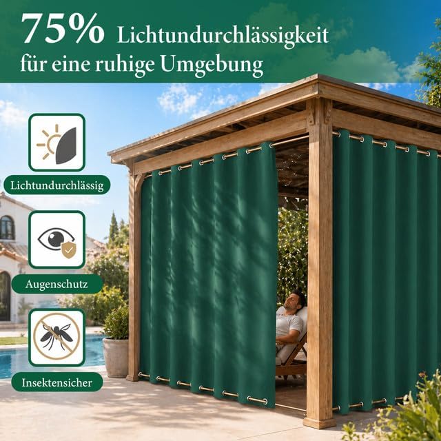 Rosnek Outdoor Vorhang Wetterfest Winddicht, Extra Breit Blickdicht Vorhänge mit Ösen Oben &amp; Unten,
